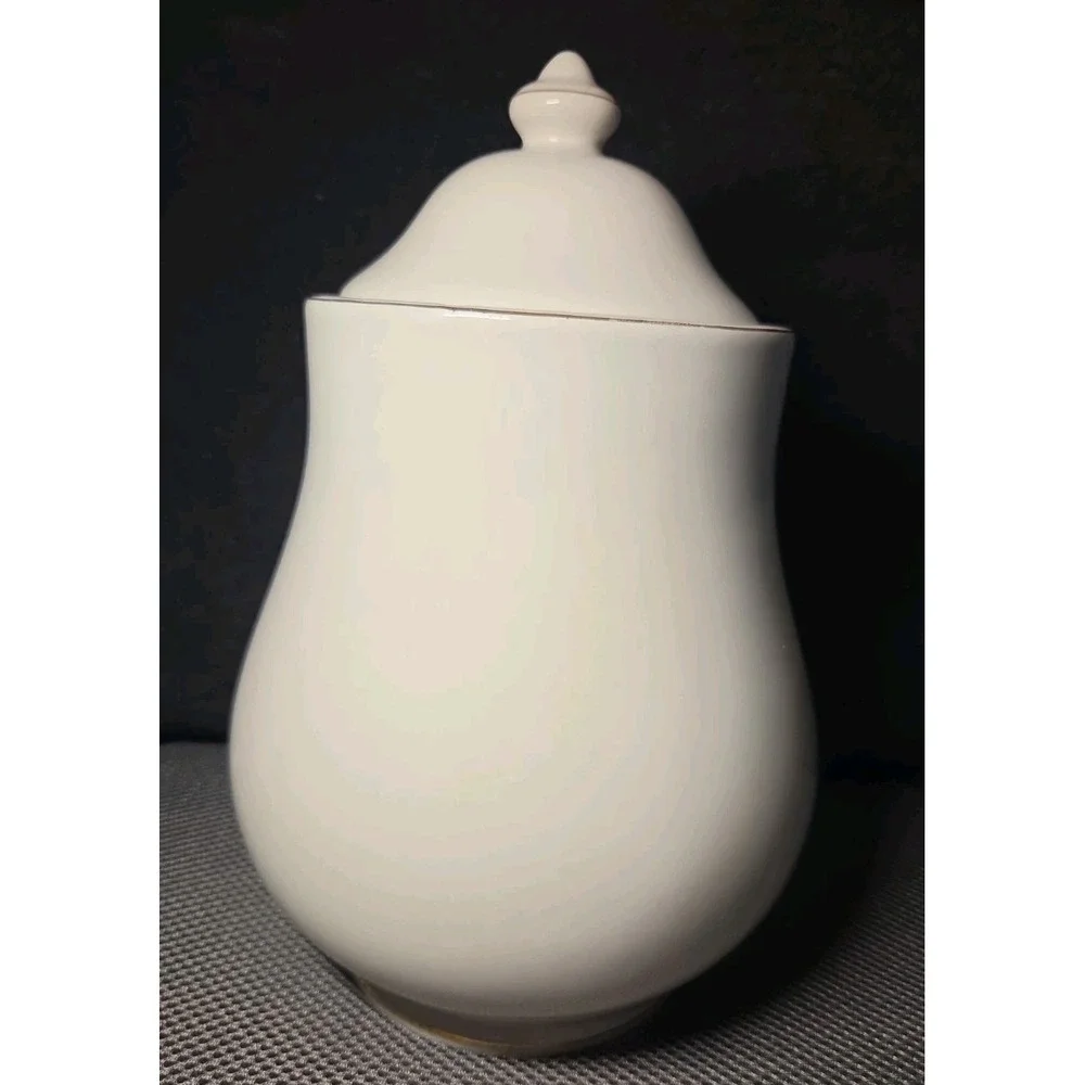 Vntg Ceramic Lidded Canister White With Rose Design 10 In Tall